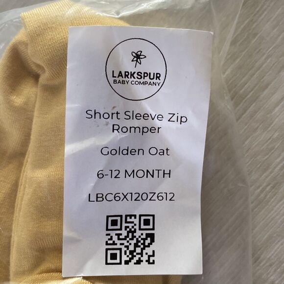 Larkspur Baby Co Zippered Romper in Golden Oat 6-12months. SOLD OUT! NWT in pack - Picture 3 of 4